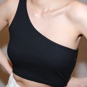 Off Shoulder/One Shoulder Black Crop Top Cami Tank